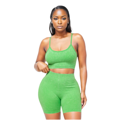 Washed Seamless Crop Top And Short Set