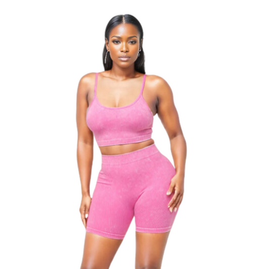 Washed Seamless Crop Top And Short Set