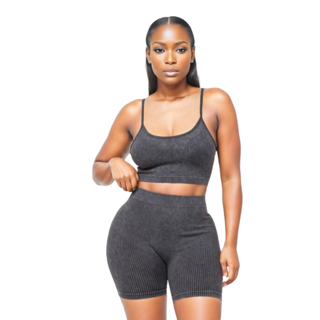 Washed Seamless Crop Top And Short Set