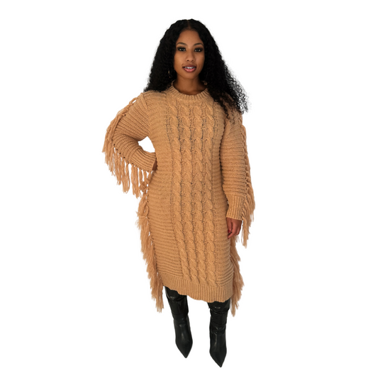 Don't Be Shy Knit Fringe Midi Dress