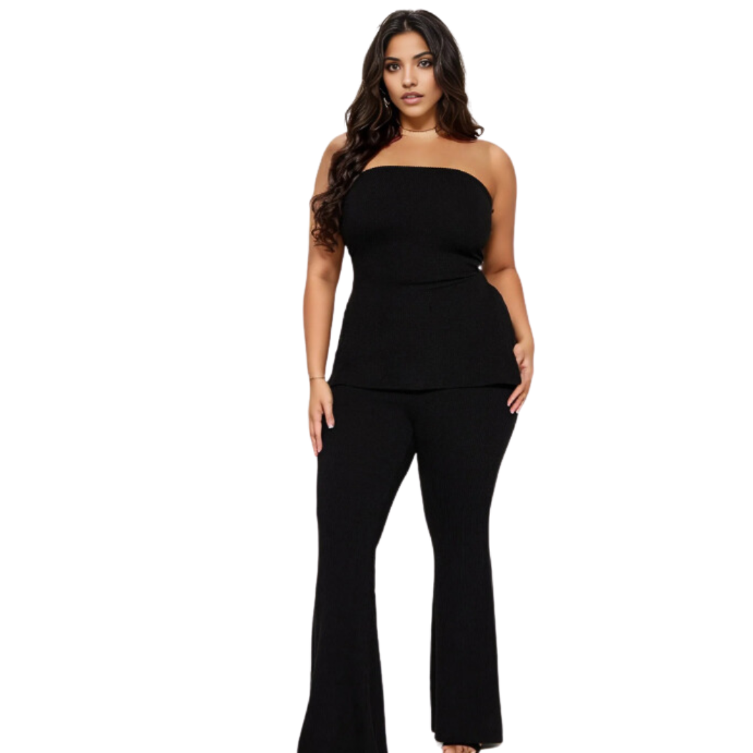 Rib Knit Tube Top and Flare Pants Set (Tall Girl Friendly)