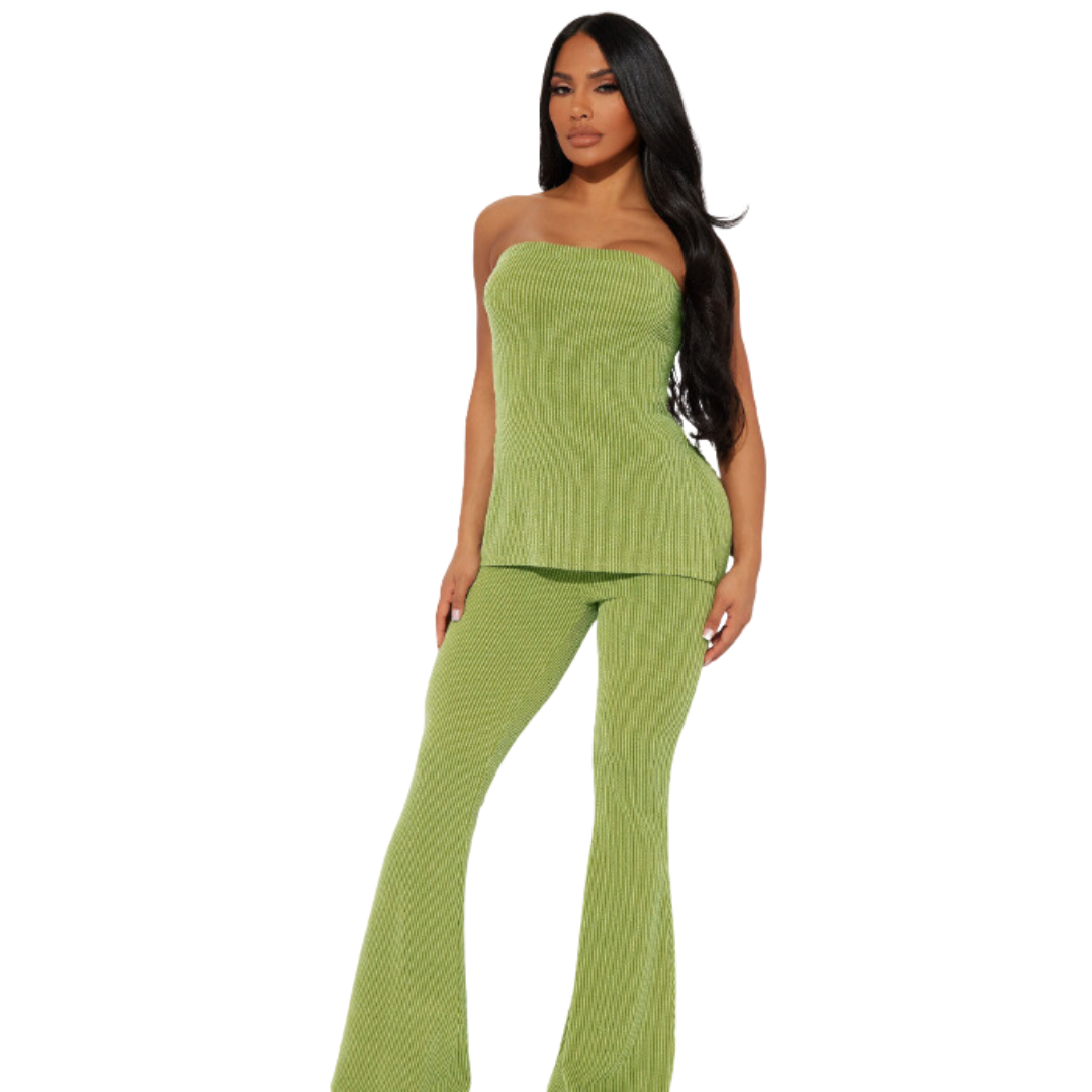 Rib Knit Tube Top and Flare Pants Set (Tall Girl Friendly)